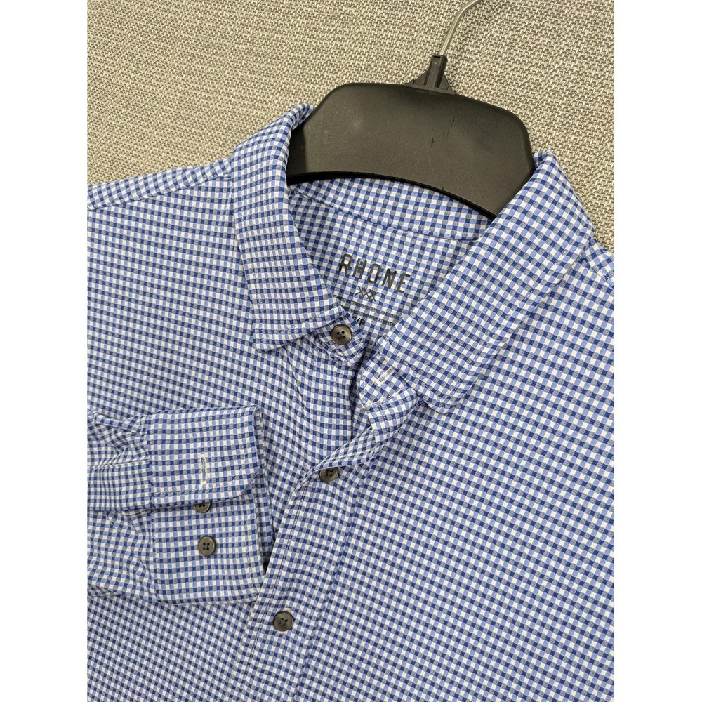 Rhone Performance Shirt Mens Small Blue Check Long Sleeve Stretch Button Up